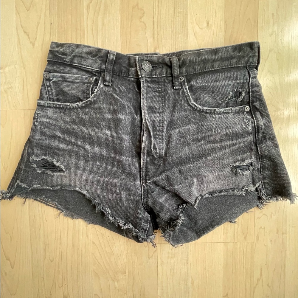 Moussy Washed Black Jean Shorts